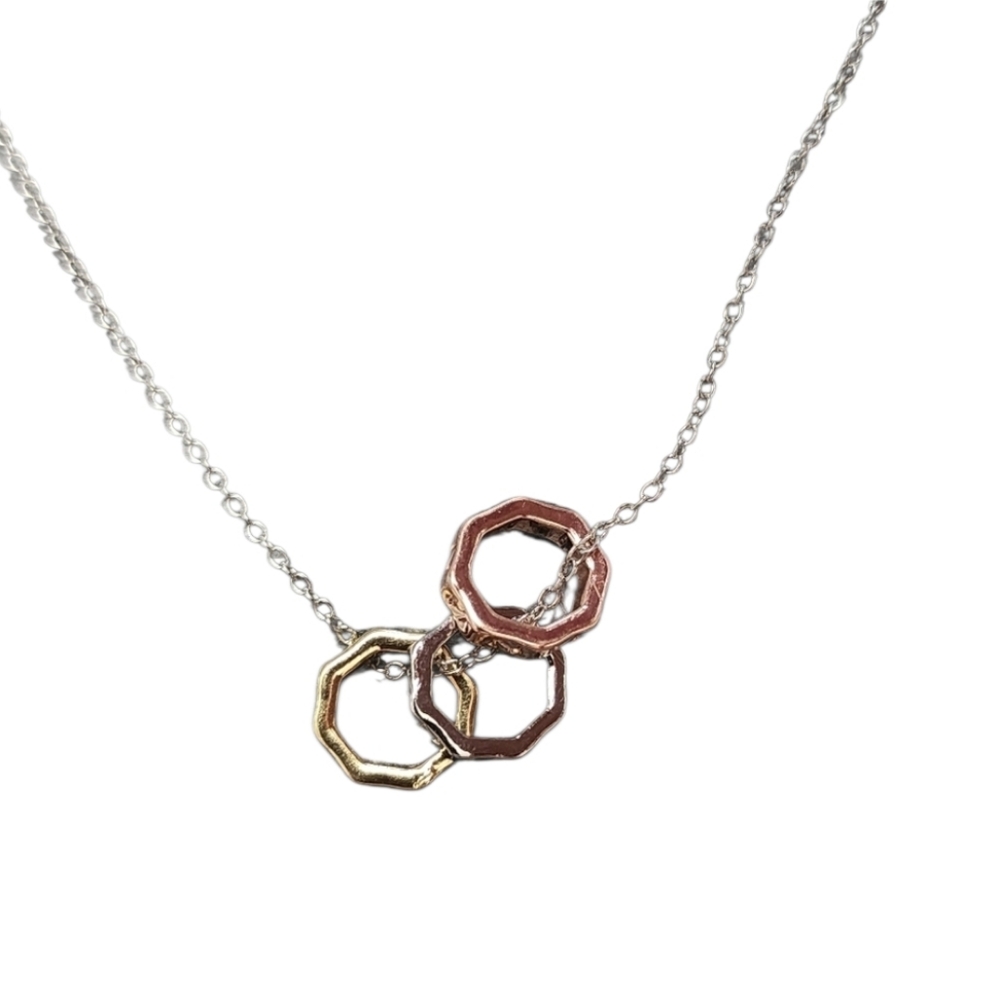 3 Ring Silver Gold Rose Gold Tone Fashion Necklace